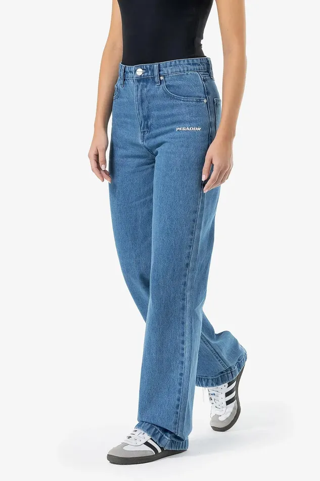 Women Pegador Jeans Naddy Wide Leg Jeans Washed Mid Blue Women Pegador Jeans Naddy Wide Leg Jeans Washed Mid Blue