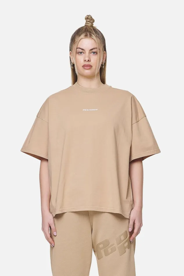Women Pegador Tees Arendal Logo Heavy Oversized Tee Washed Safari Sand White Women Pegador Tees Arendal Logo Heavy Oversized Tee Washed Safari Sand White