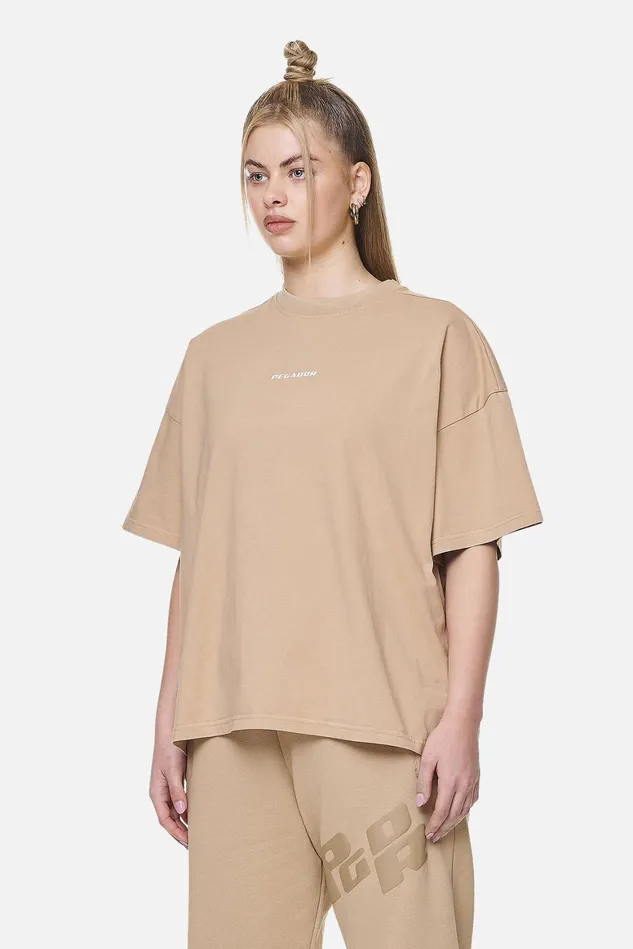 Women Pegador Tees Arendal Logo Heavy Oversized Tee Washed Safari Sand White Women Pegador Tees Arendal Logo Heavy Oversized Tee Washed Safari Sand White