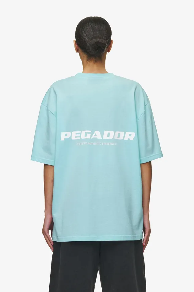 Women Pegador Tees Colne Logo Oversized Tee Washed Sky Blue White
