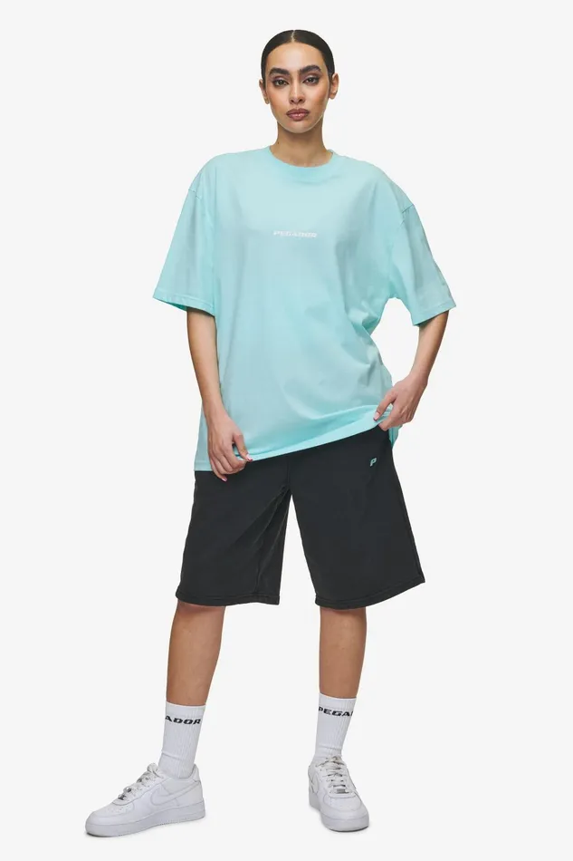 Women Pegador Tees Colne Logo Oversized Tee Washed Sky Blue White Women Pegador Tees Colne Logo Oversized Tee Washed Sky Blue White