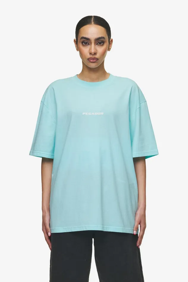 Women Pegador Tees Colne Logo Oversized Tee Washed Sky Blue White Women Pegador Tees Colne Logo Oversized Tee Washed Sky Blue White