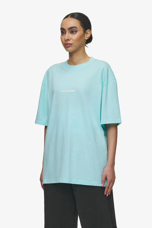Women Pegador Tees Colne Logo Oversized Tee Washed Sky Blue White Women Pegador Tees Colne Logo Oversized Tee Washed Sky Blue White