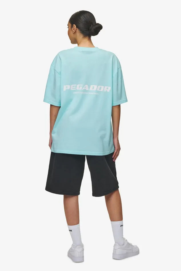 Women Pegador Tees Colne Logo Oversized Tee Washed Sky Blue White Women Pegador Tees Colne Logo Oversized Tee Washed Sky Blue White