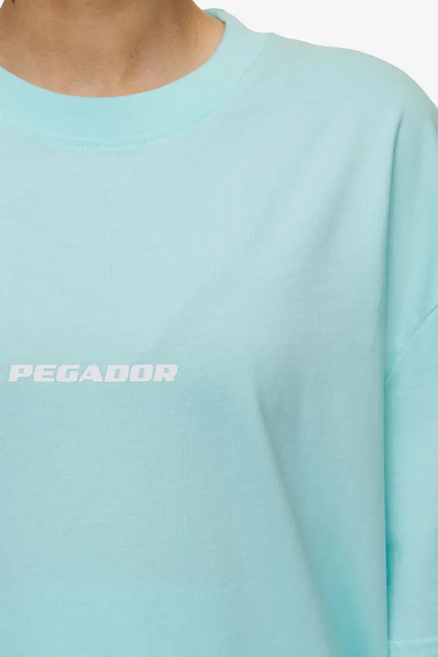 Women Pegador Tees Colne Logo Oversized Tee Washed Sky Blue White Women Pegador Tees Colne Logo Oversized Tee Washed Sky Blue White