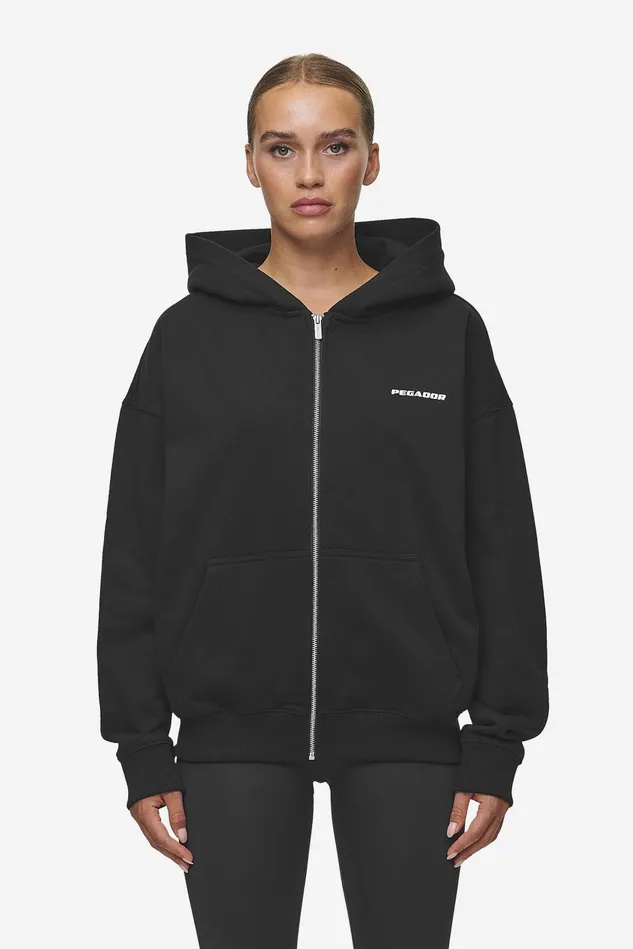 Women Pegador Zip Hoodies Clarita Oversized Sweat Jacket Black White Gum