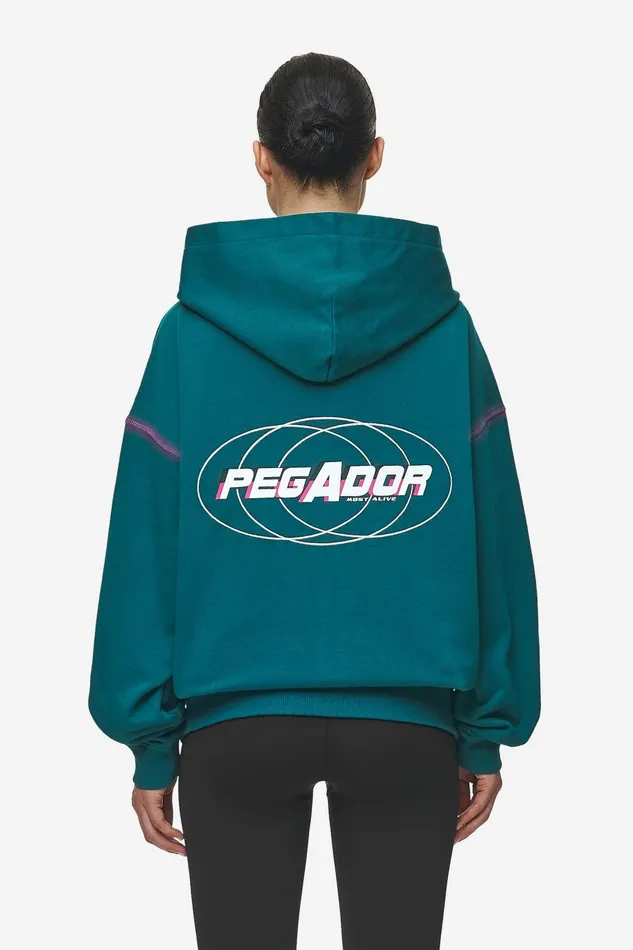 Women Pegador Zip Hoodies Jenna Oversized Sweat Jacket Washed Urban Turquoise
