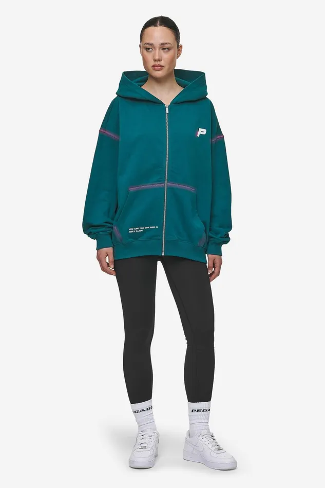 Women Pegador Zip Hoodies Jenna Oversized Sweat Jacket Washed Urban Turquoise Women Pegador Zip Hoodies Jenna Oversized Sweat Jacket Washed Urban Turquoise