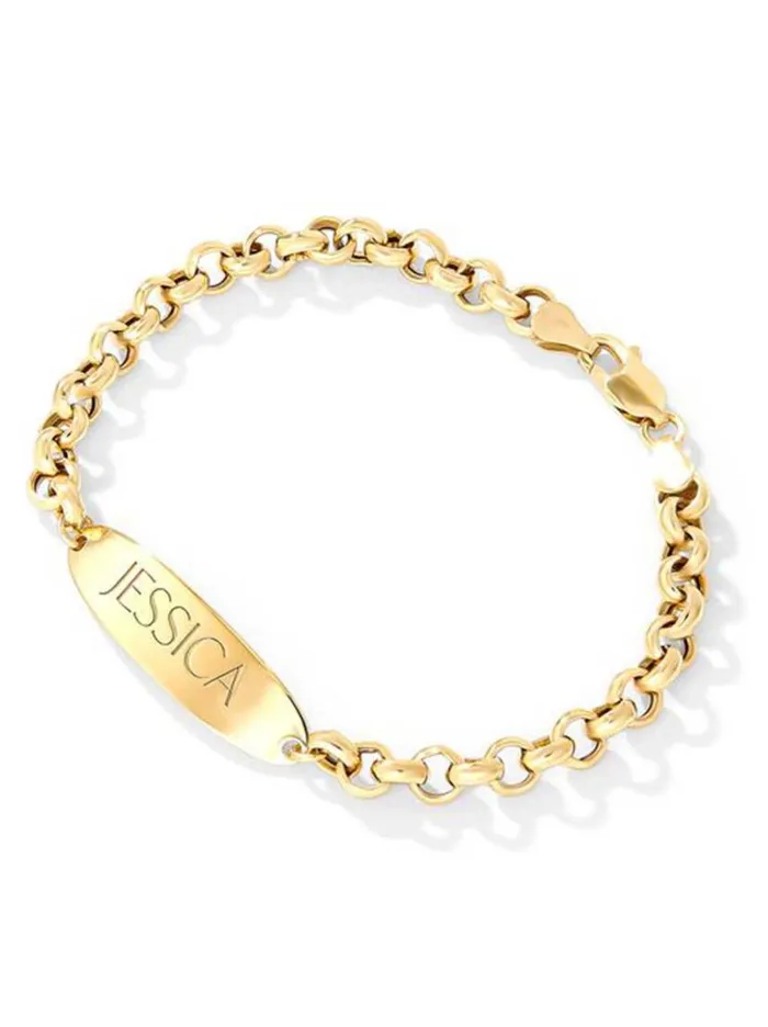 Women Personalized ID Bracelet In 18K Yellow Gold Jessica Simpson Bracelets