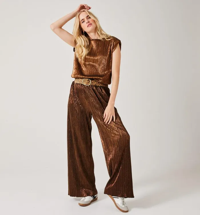 Women Pleated Top With Pad Shoulders 8211 Copper Promod Tops Women Pleated Top With Pad Shoulders 8211 Copper Promod Tops