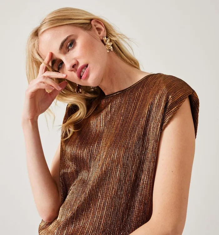 Women Pleated Top With Pad Shoulders 8211 Copper Promod Tops Women Pleated Top With Pad Shoulders 8211 Copper Promod Tops