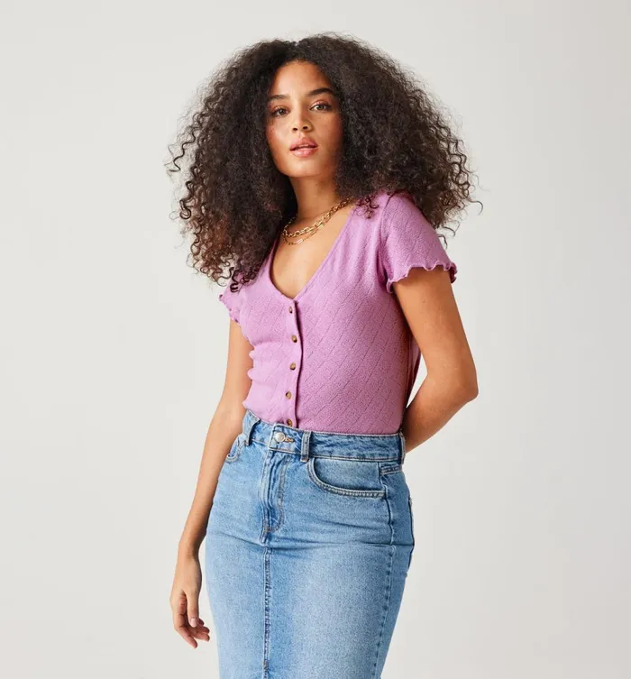 Women Pointelle TShirt 8211 Lilac Promod Tops