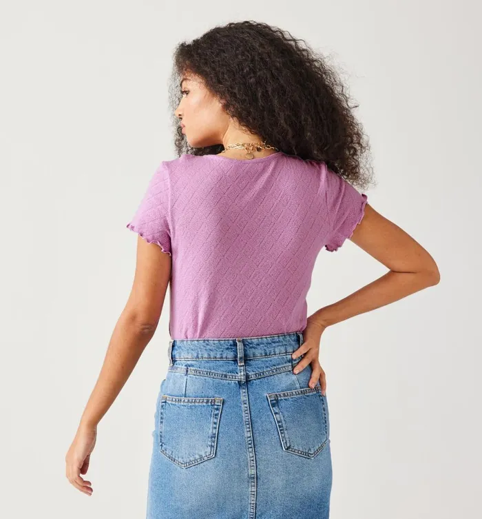 Women Pointelle TShirt 8211 Lilac Promod Tops Women Pointelle TShirt 8211 Lilac Promod Tops