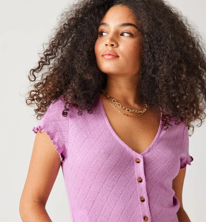 Women Pointelle TShirt 8211 Lilac Promod Tops Women Pointelle TShirt 8211 Lilac Promod Tops