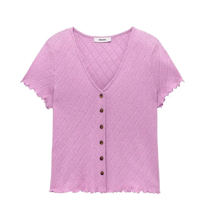 Women Pointelle TShirt 8211 Lilac Promod Tops Women Pointelle TShirt 8211 Lilac Promod Tops