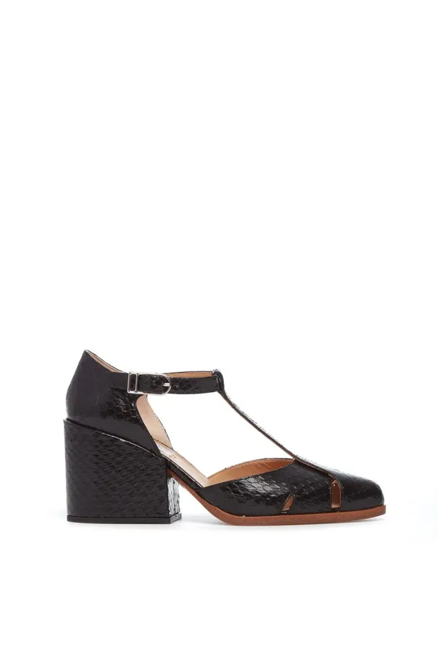 Women Pumps Gabriela Hearst Hawes TStrap Heel In Black Snakeskin