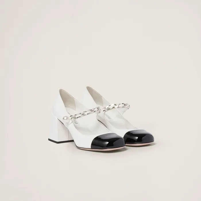 Women Pumps Miu Miu Patent Leather Pumps Whiteblack