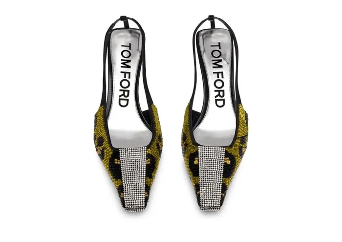 Women Pumps Tom Ford Leopard Embroidery Bejewelled Slingback Yellowblack Crystal Women Pumps Tom Ford Leopard Embroidery Bejewelled Slingback Yellowblack Crystal