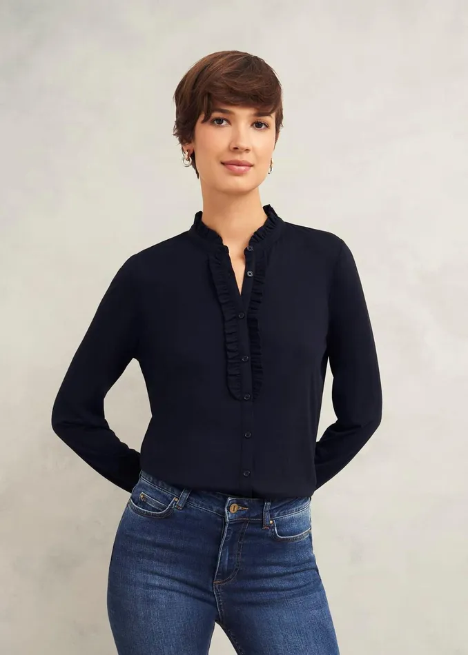 Women Ramona Cotton Blend Collared Top Hobbs Navy Hobbs Tops