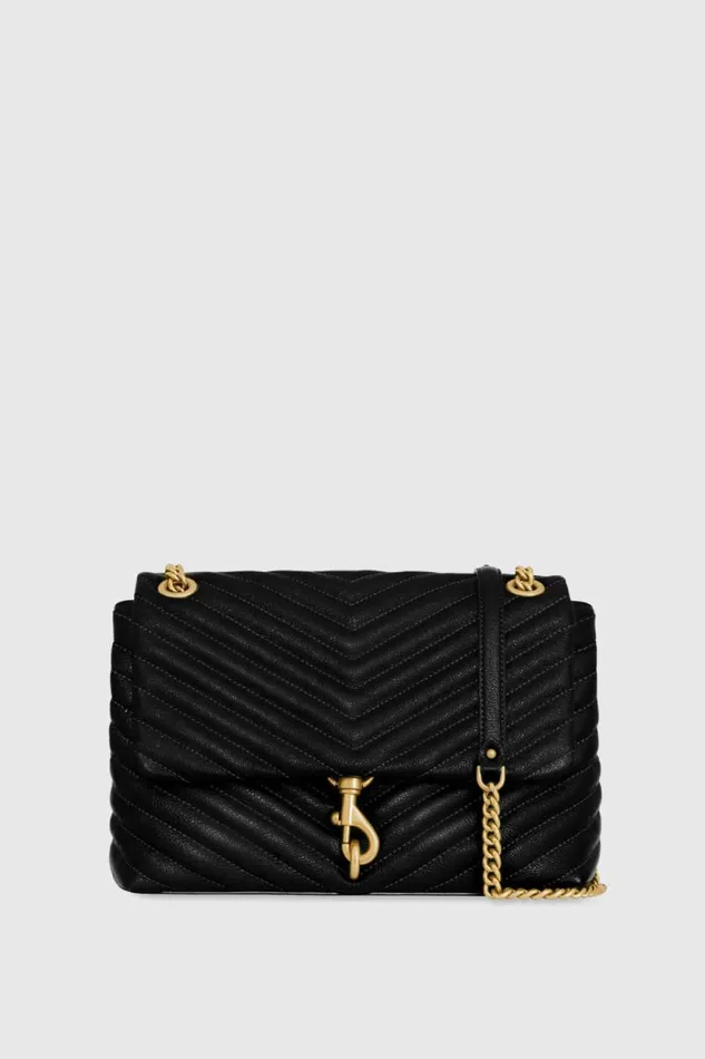 Women Rebecca Minkoff Shoulder Bags Edie Flap Shoulder Bag Blackantique Brass