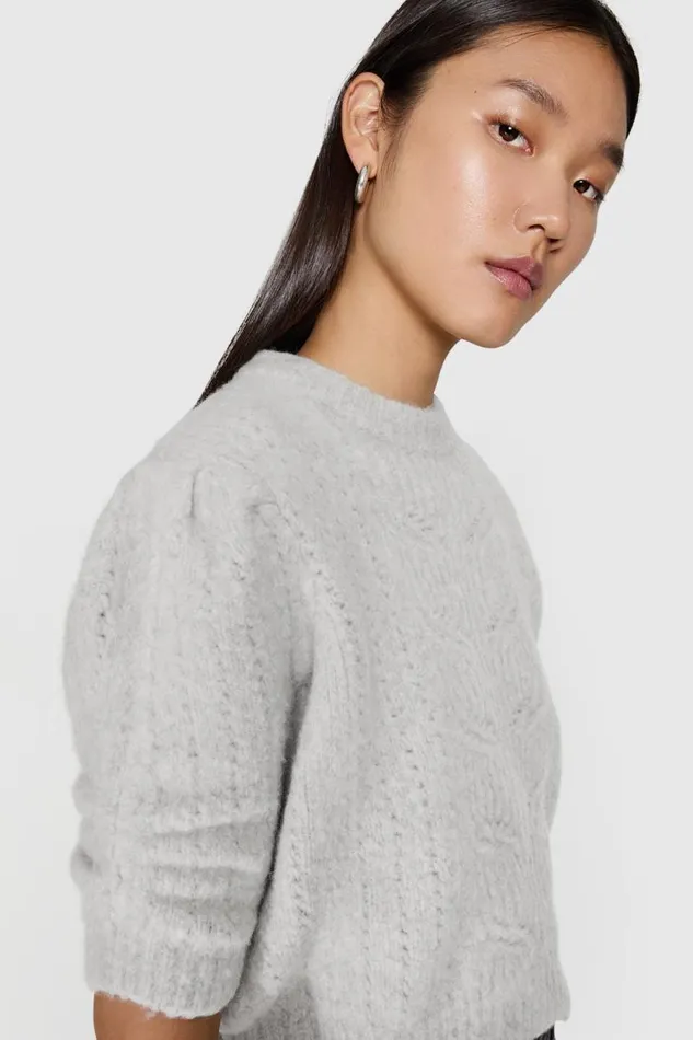 Women Rebecca Minkoff Tops Campbell Puff Sweater Stone Women Rebecca Minkoff Tops Campbell Puff Sweater Stone