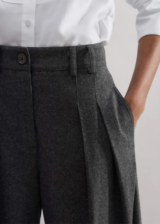 Women RegularLength Italian Flannel WideLeg Pant Charcoal MEEM