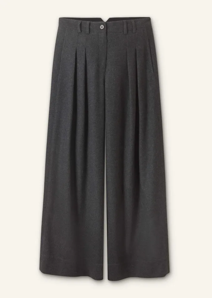 Women RegularLength Italian Flannel WideLeg Pant Charcoal MEEM