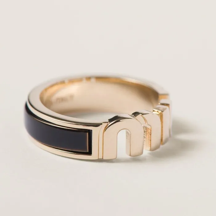 Women Rings And Brooches Miu Miu Enameled Metal Ring Black Women Rings And Brooches Miu Miu Enameled Metal Ring Black