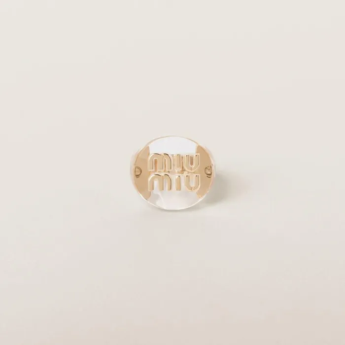 Women Rings And Brooches Miu Miu Plexiglas And Metal Ring Goldtransparent