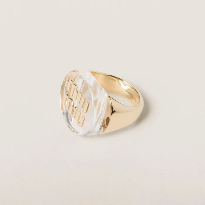 Women Rings And Brooches Miu Miu Plexiglas And Metal Ring Goldtransparent Women Rings And Brooches Miu Miu Plexiglas And Metal Ring Goldtransparent