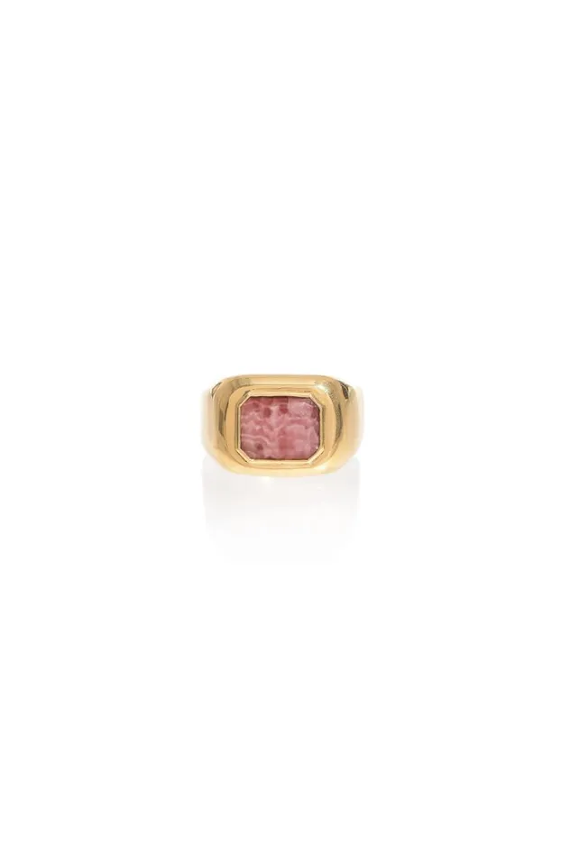 Women Rings Gabriela Hearst Large Ring In 18k Gold and Pink Marble Stone
