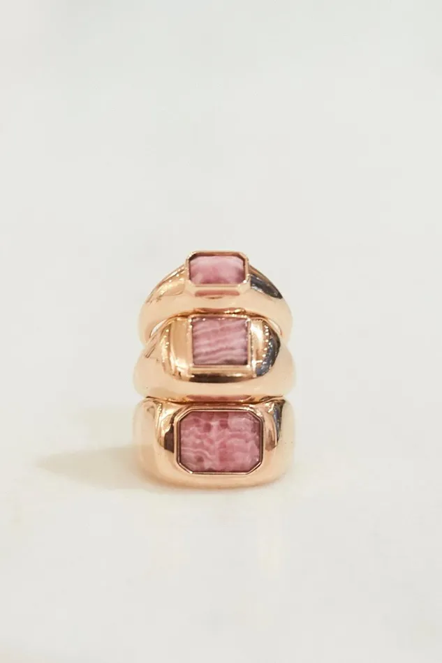 Women Rings Gabriela Hearst Large Ring In 18k Gold and Pink Marble Stone
