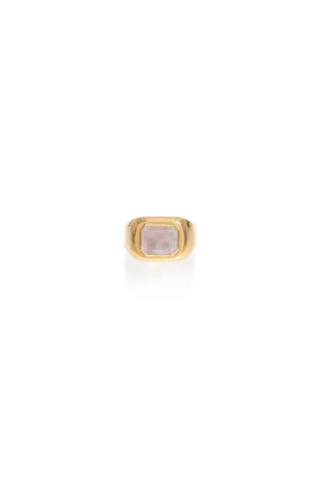 Women Rings Gabriela Hearst Large Ring In 18K Gold and Rose Quartz
