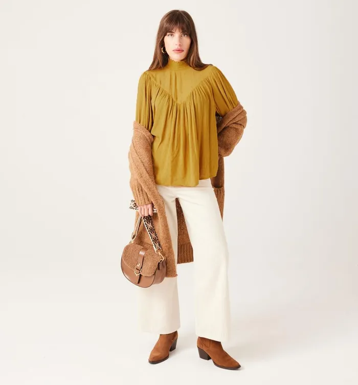 Women Romantic Blouse 8211 Ochre Promod Shirts And Tunics