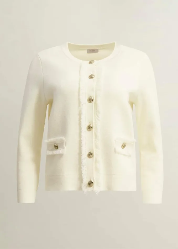 Women Sairey Cotton Wool Knitted Jacket Warm Ivory Hobbs Coats and Jackets