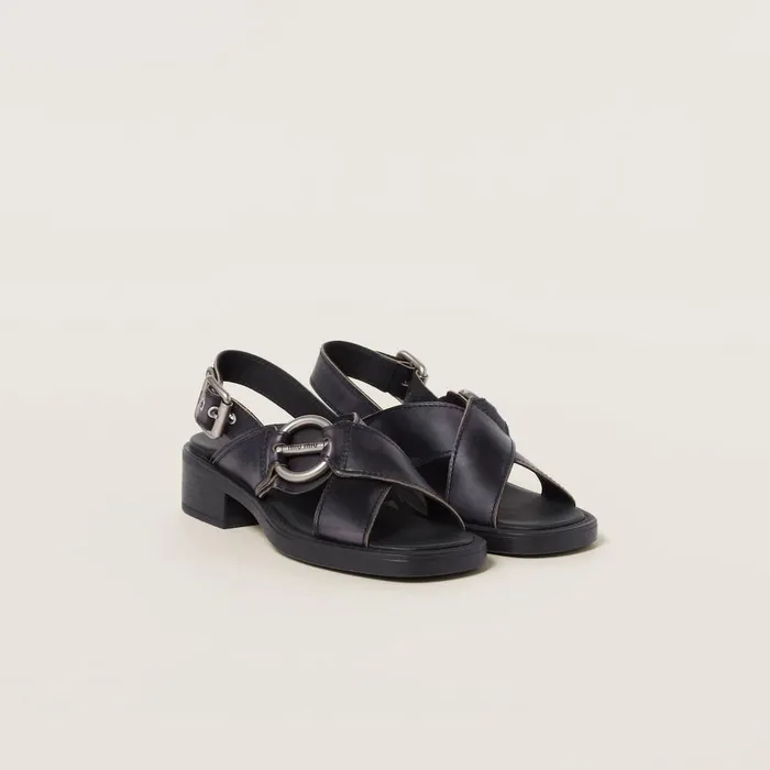 Women Sandals Miu Miu Bleached Leather Sandals Black