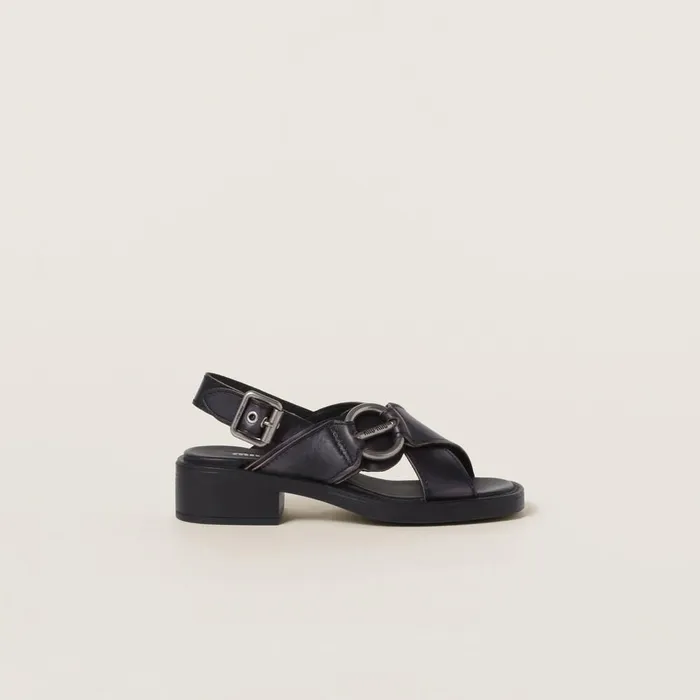Women Sandals Miu Miu Bleached Leather Sandals Black
