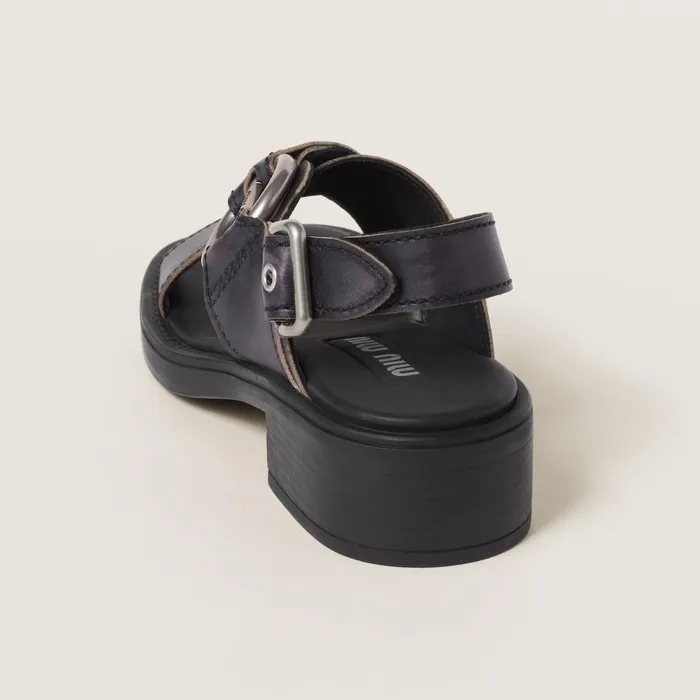 Women Sandals Miu Miu Bleached Leather Sandals Black