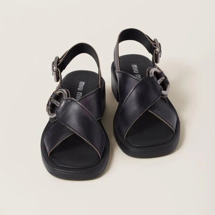 Women Sandals Miu Miu Bleached Leather Sandals Black