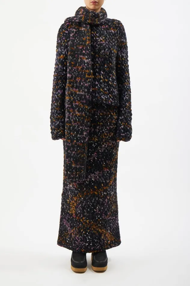Women Scarves and Gloves Gabriela Hearst Louvin Knit Scarf In Space Dye Black Multi Welfat Cashmere
