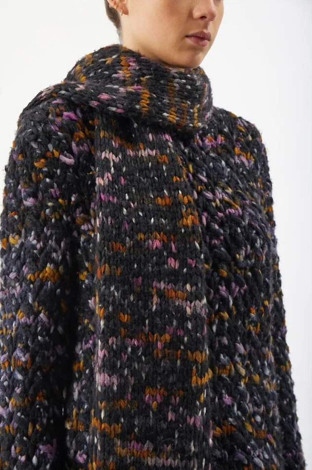Women Scarves and Gloves Gabriela Hearst Louvin Knit Scarf In Space Dye Black Multi Welfat Cashmere