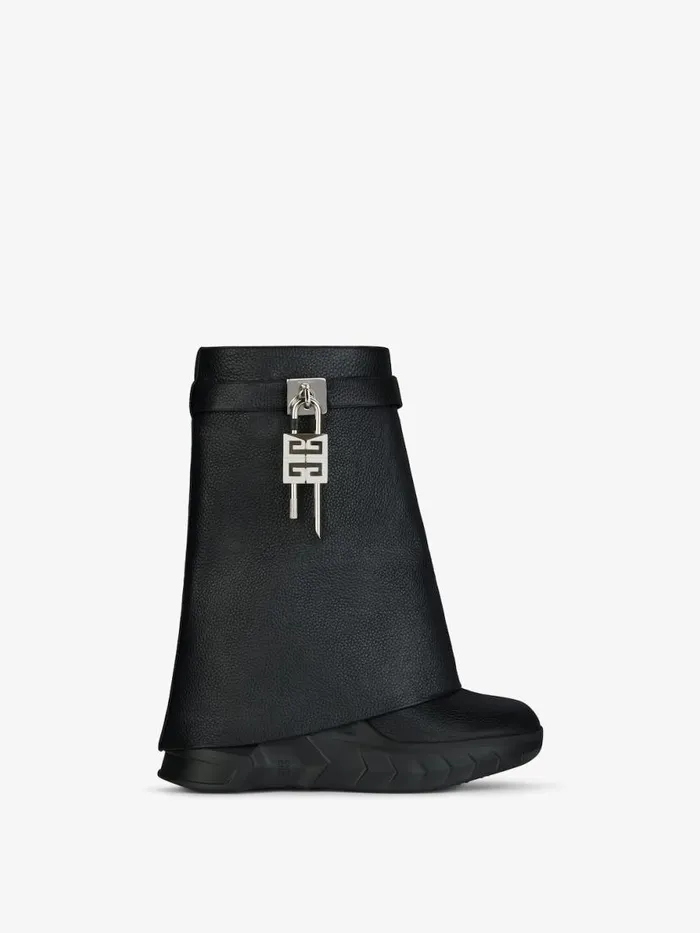 Women Shark Lock Givenchy Shark Lock Biker Ankle Boots In Grained Leather Black