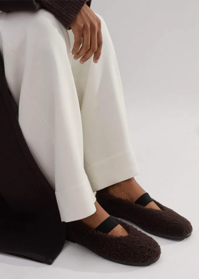 Women Shearling Ballerina Flat Chocolate MEEM