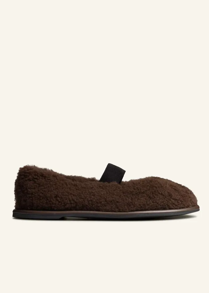 Women Shearling Ballerina Flat Chocolate MEEM