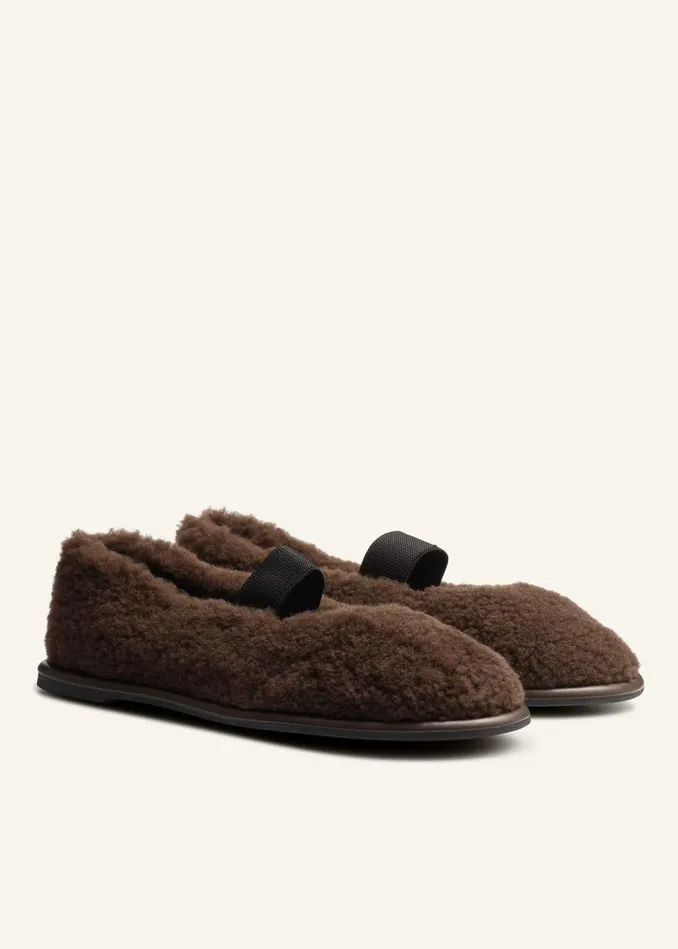 Women Shearling Ballerina Flat Chocolate MEEM