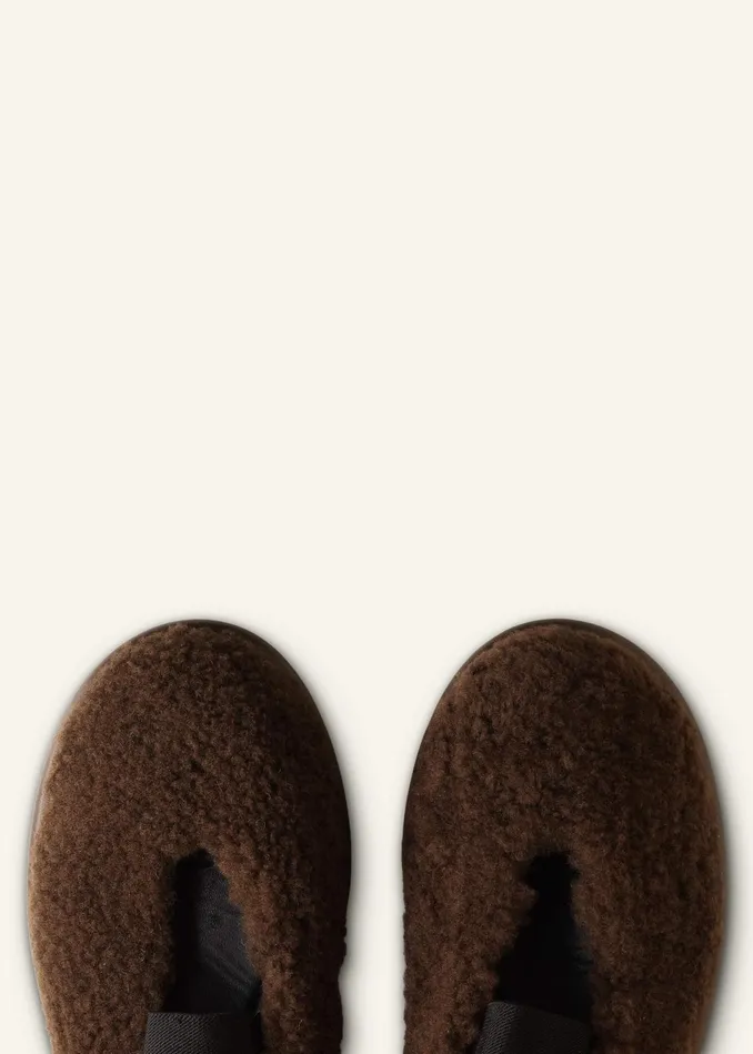 Women Shearling Ballerina Flat Chocolate MEEM