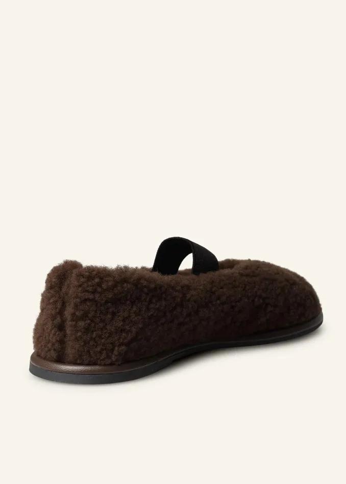 Women Shearling Ballerina Flat Chocolate MEEM
