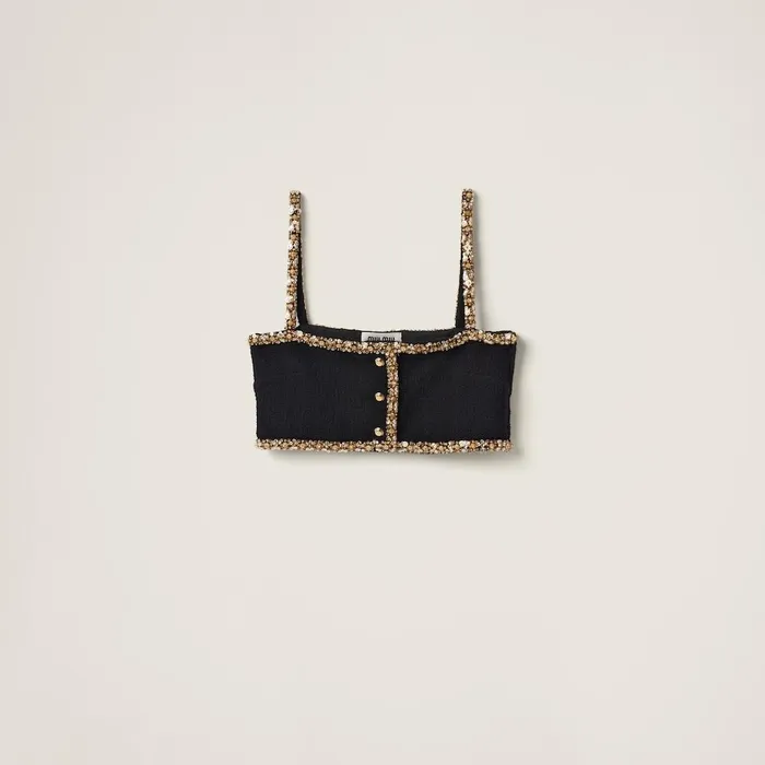 Women Shirts And Tops Miu Miu Embroidered Tweed Top Black