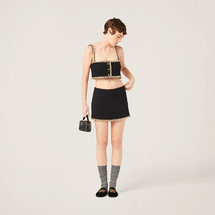 Women Shirts And Tops Miu Miu Embroidered Tweed Top Black Women Shirts And Tops Miu Miu Embroidered Tweed Top Black