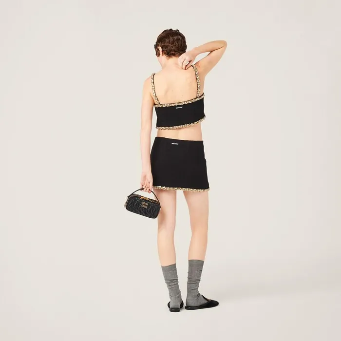 Women Shirts And Tops Miu Miu Embroidered Tweed Top Black Women Shirts And Tops Miu Miu Embroidered Tweed Top Black